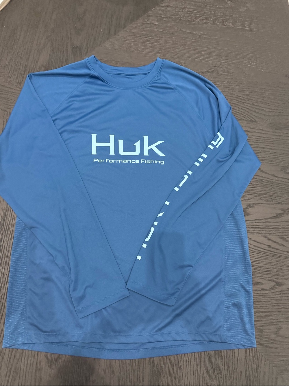 Huk Long Sleeve Performance Fishing Tee - Blue with White Logo